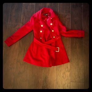 Forever 21 red winter coat with gold buttons